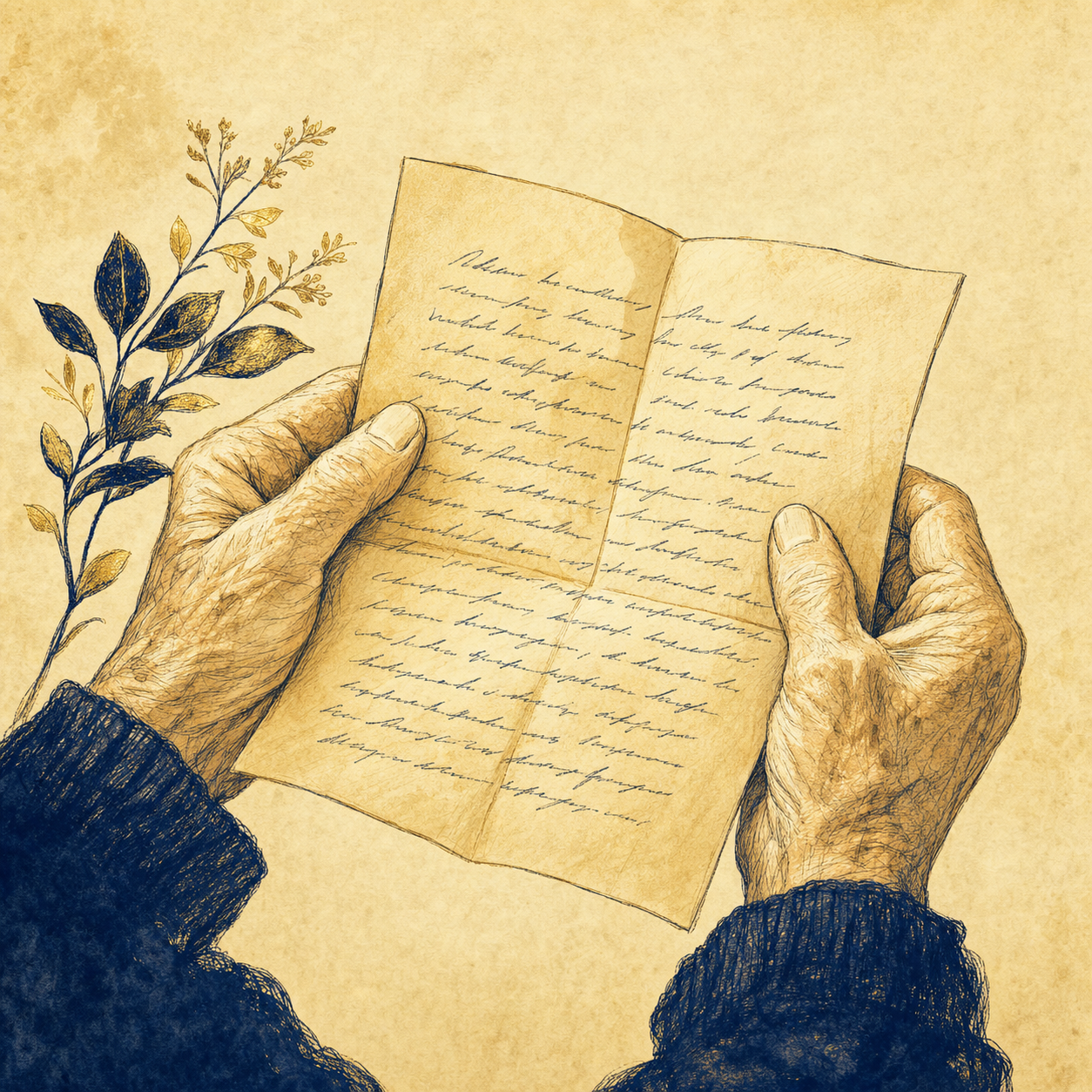 Elderly hands holding a handwritten letter